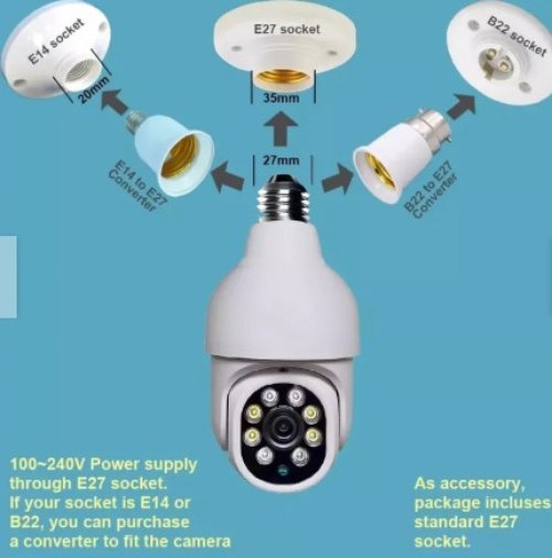 Camara Ampolleta Wifi 5g Seguridad Vigilancia Soquete E27, 360º Grados